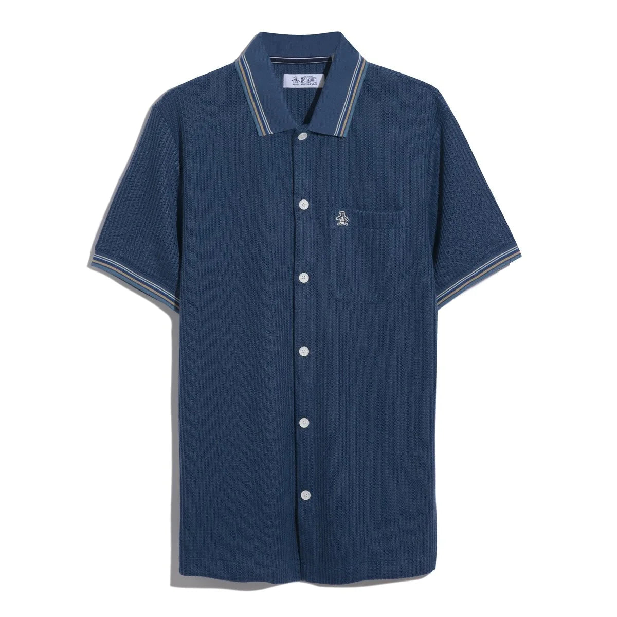 Penguin Camisa Botones Tejida Collar Azul