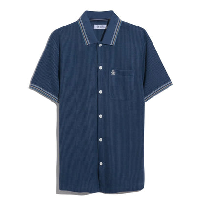 Penguin Camisa Botones Tejida Collar Azul
