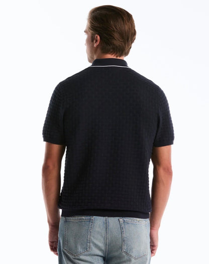 Penguin Tipo Polo Zipper Tejido Cuadros Azul Oscuro