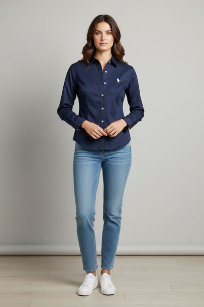 Blusa Us Polo manga larga azul navy classic fit