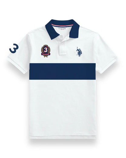 Us Polo tipo polo blanca franja azul Navy