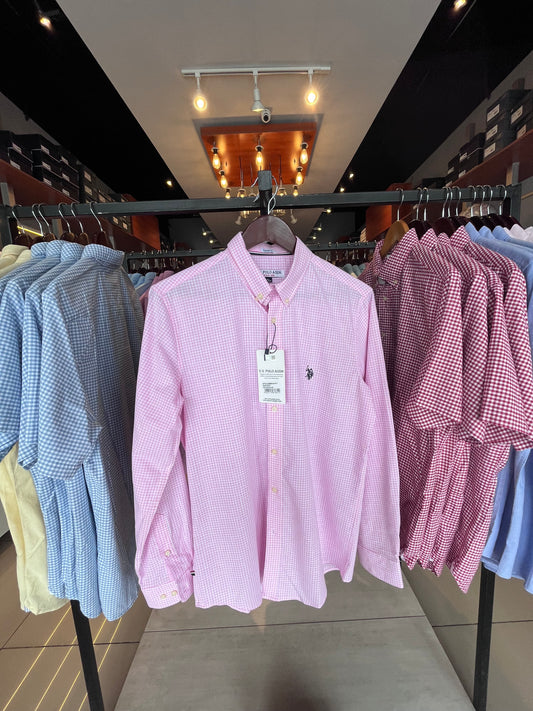 Us Pink Long Sleeve Striped Polo