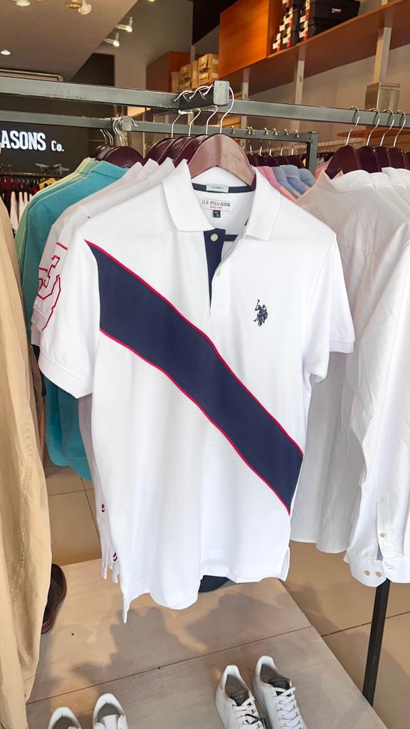 Tipo Polo Us Polo blanca franja azul All Seasons Co