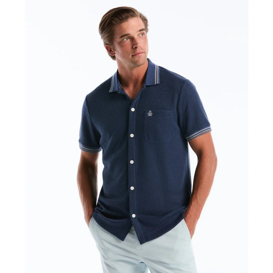 Penguin Camisa Botones Tejida Collar Azul