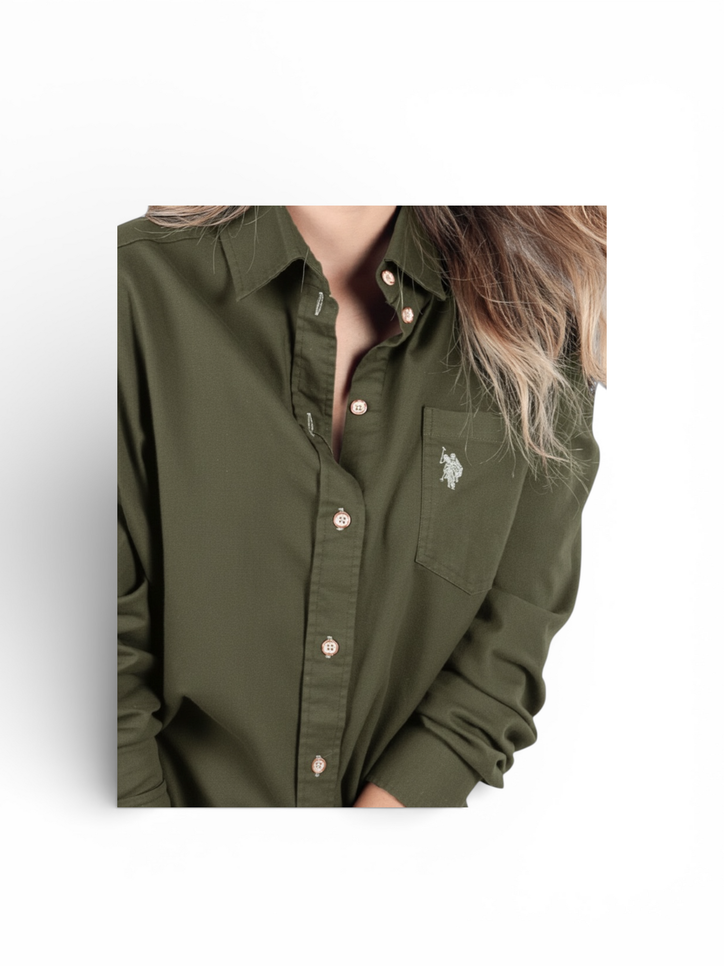 Us Polo Blusa Manga Larga Dama Verde Olive Lino