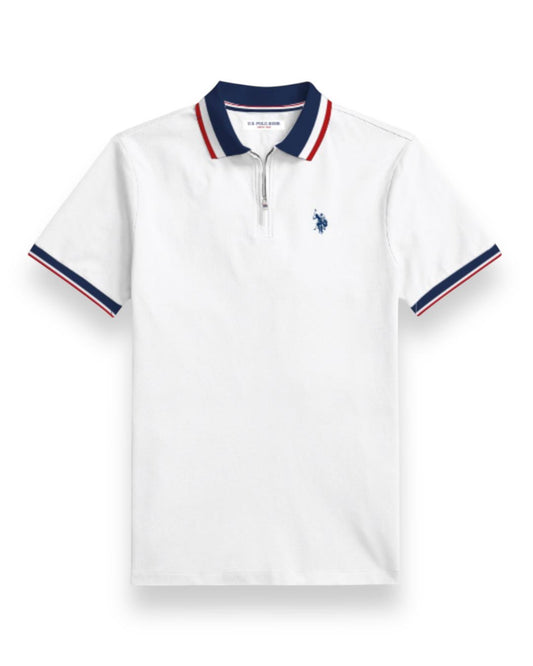 Us Polo tipo polo zíper blanca franja gruesa