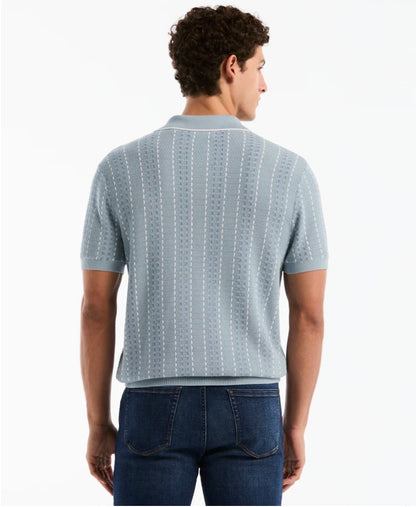 Penguin Tipo Polo Tejido Collar Striped Celeste