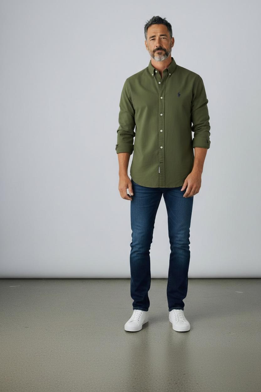 Us Polo Camisa Manga larga Olive Custom fit Poplin