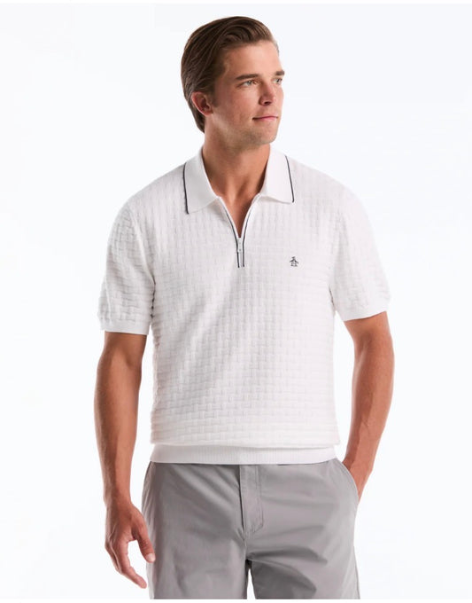 Penguin Tipo Polo Zipper Tejido Cuadros Blanca