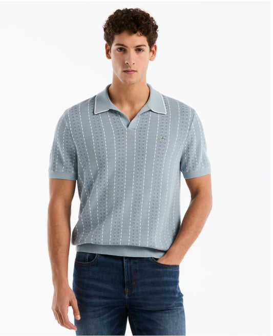 Penguin Tipo Polo Tejido Collar Striped Celeste