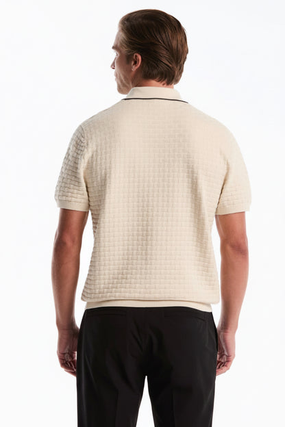Penguin Tipo Polo Zipper Tejido Cuadros Beige