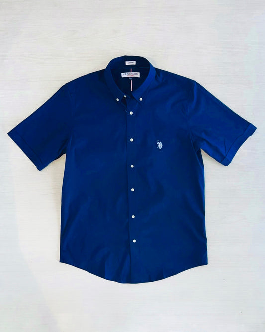 Us Polo Manga Corta Azul Navy Custom Fit Poplin