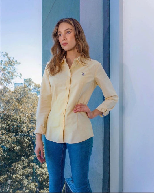 Us Polo Blusa Oxford Manga Larga Amarillo