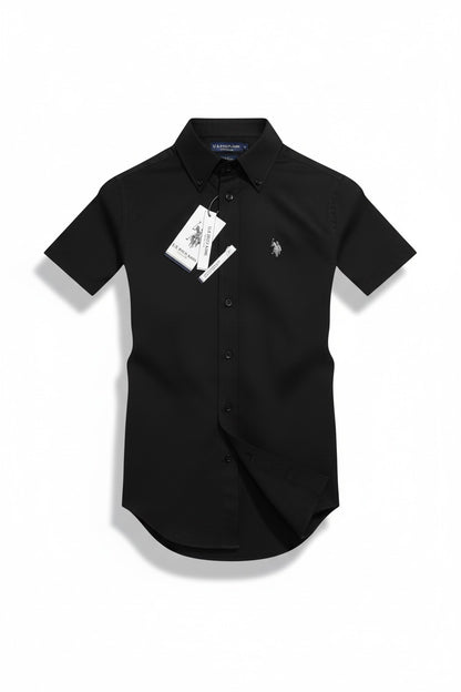Us Polo Camisa Negra Manga Corta Custom Fit