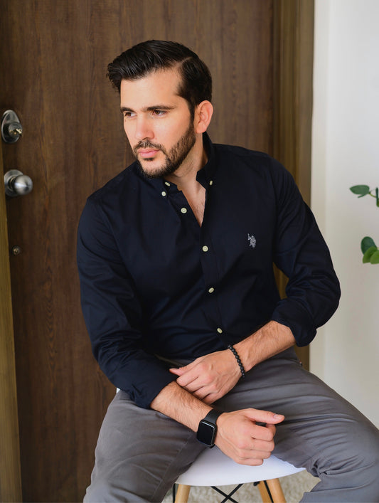 Us Black Long Sleeve Polo