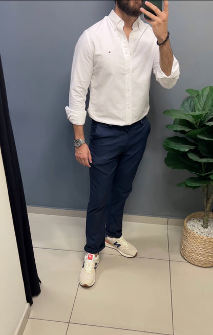 Tommy Hilfiger camisa Oxford manga larga Blanca