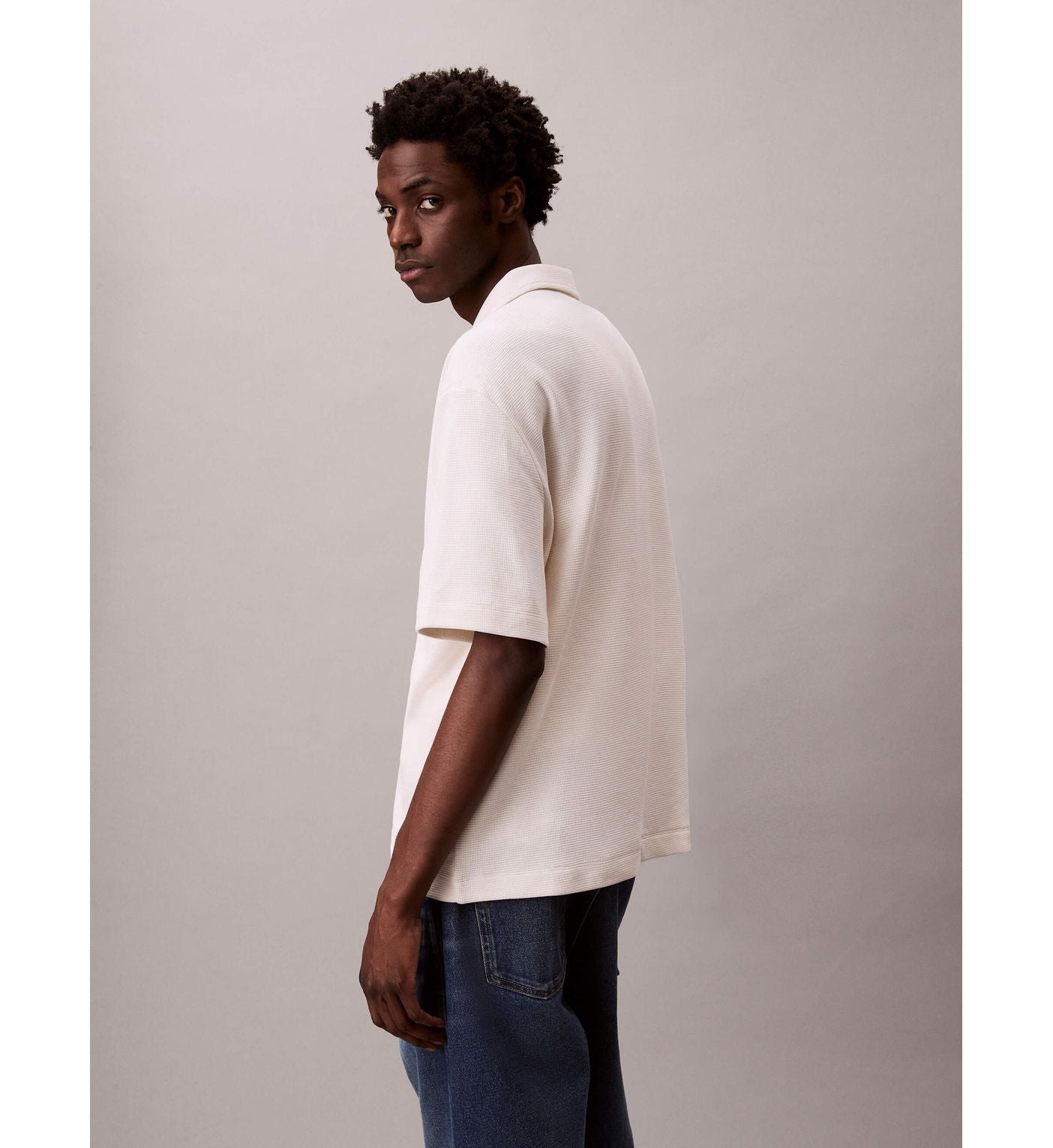 Calvin Klein Camisa Manga Corta Textura Waffle Blanca