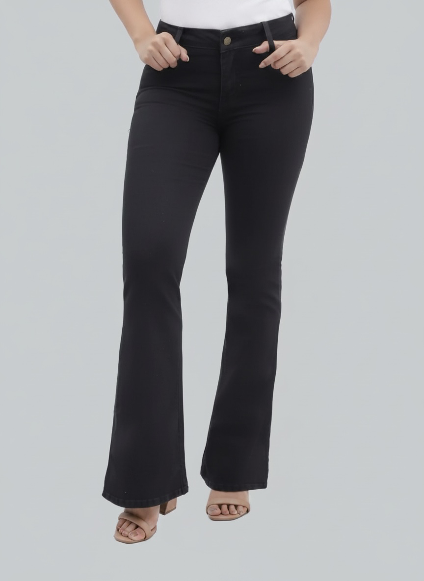 Pierre Cardin Pantalón Dama BootCut Tiro Alto Negro