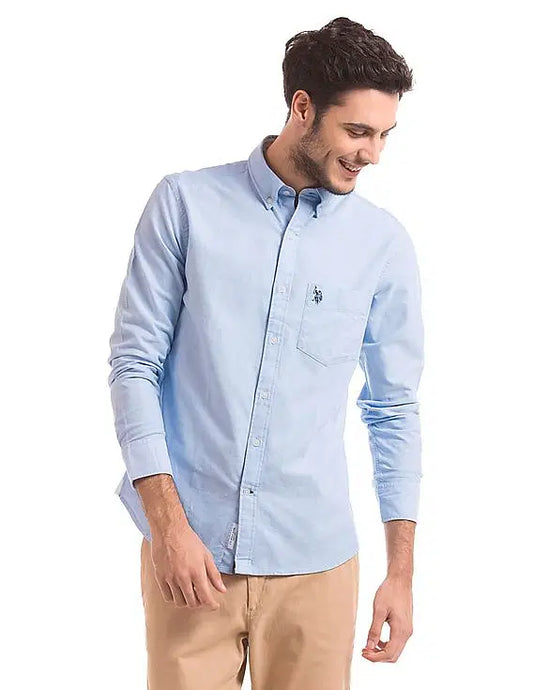 US Light Blue Regular Fit / Stretch Long Sleeve Polo