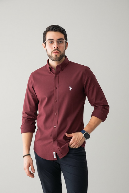 Us Polo Manga Larga Brick custom fit poplin