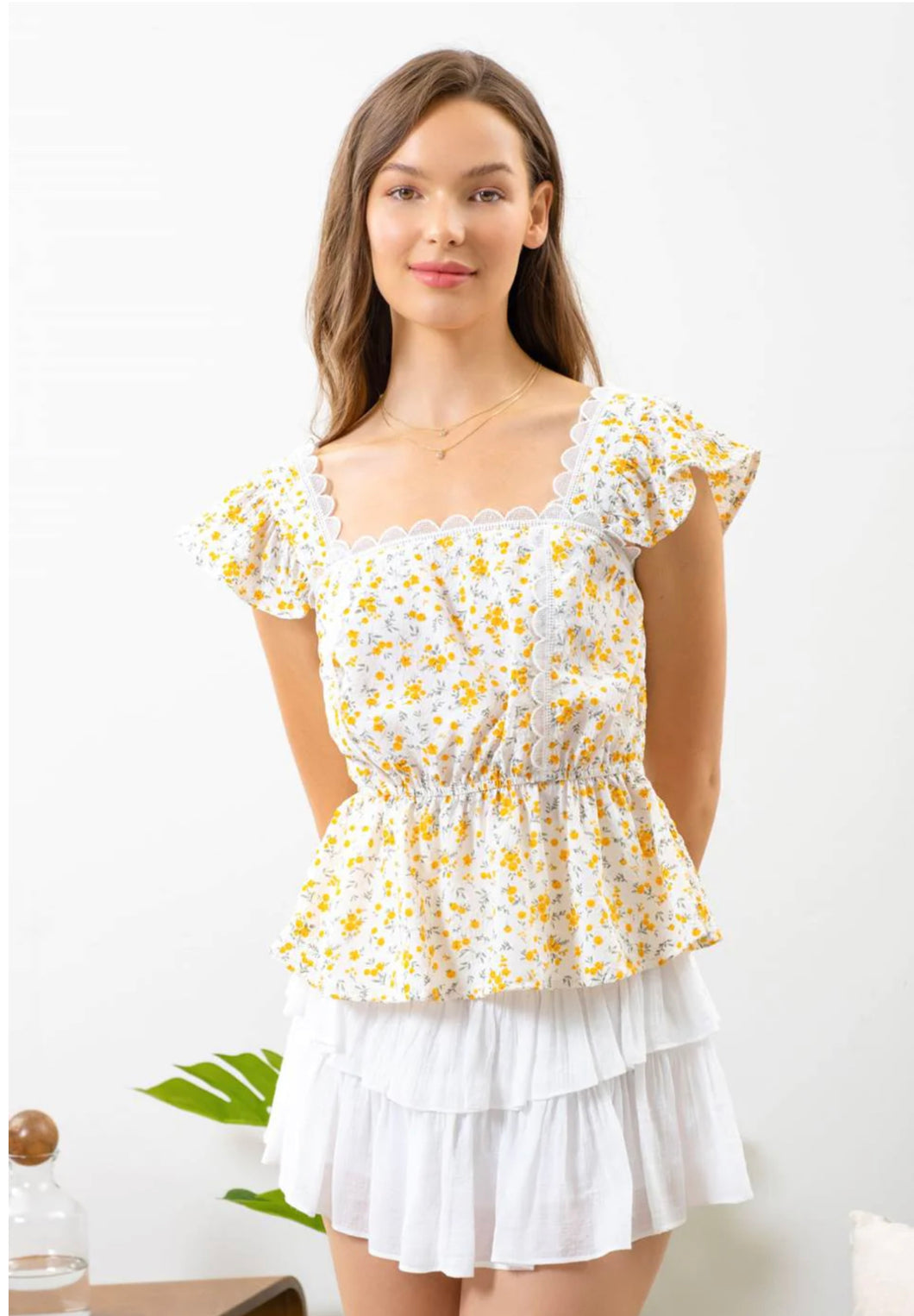 E & M floral print yellow