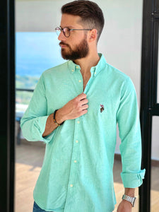 US Polo Camisa Custom Fit Oxford green